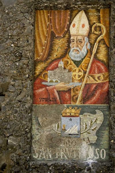 Italy, San Fruttuoso Religious wall mosaic